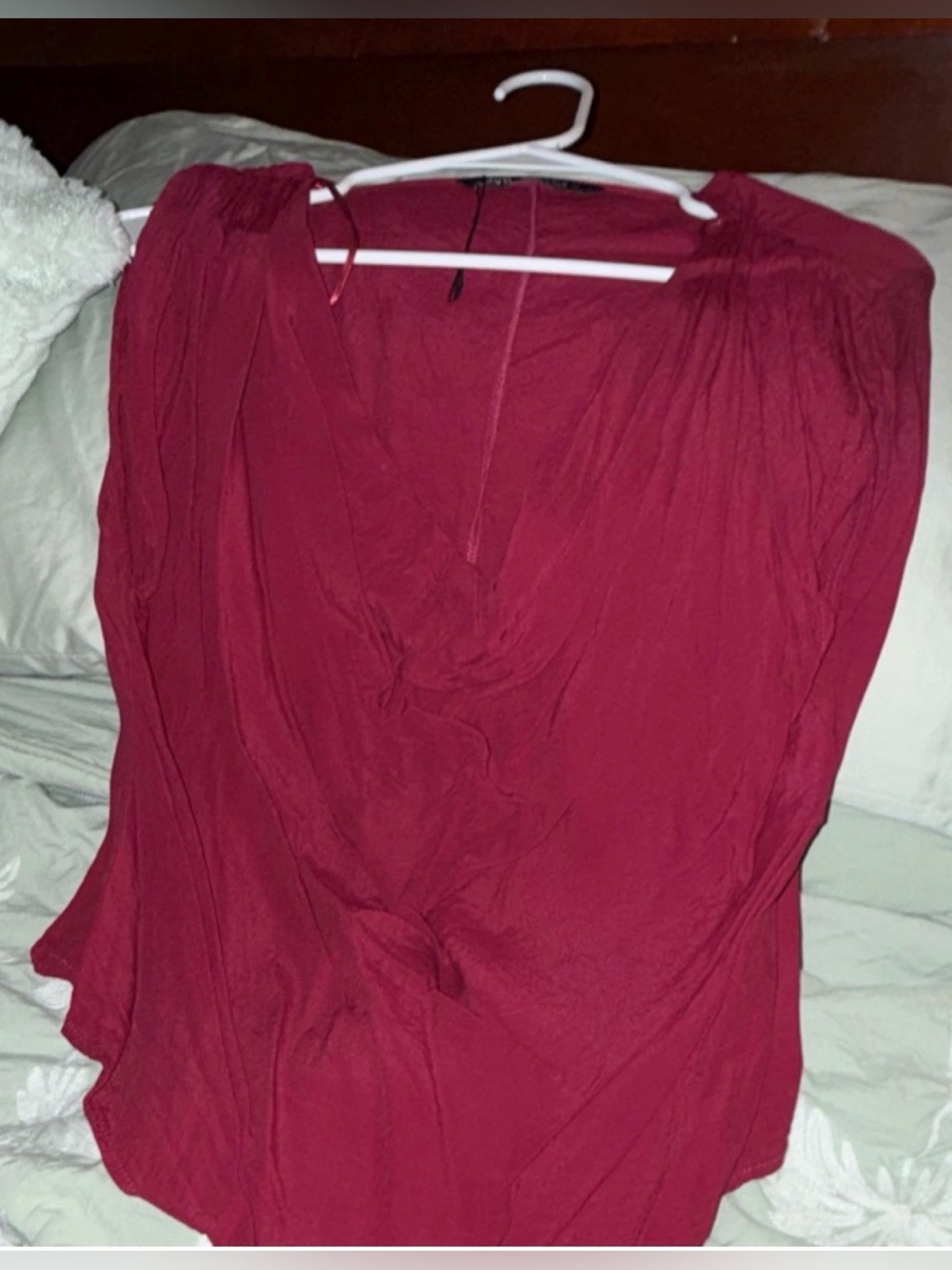 Zara Deep Red Draped V-Neck Blouse